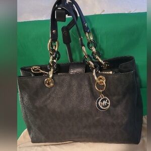 Michael Kors Cynthia Saffiano Leather Logo Satchel Tote Crossbody Bag